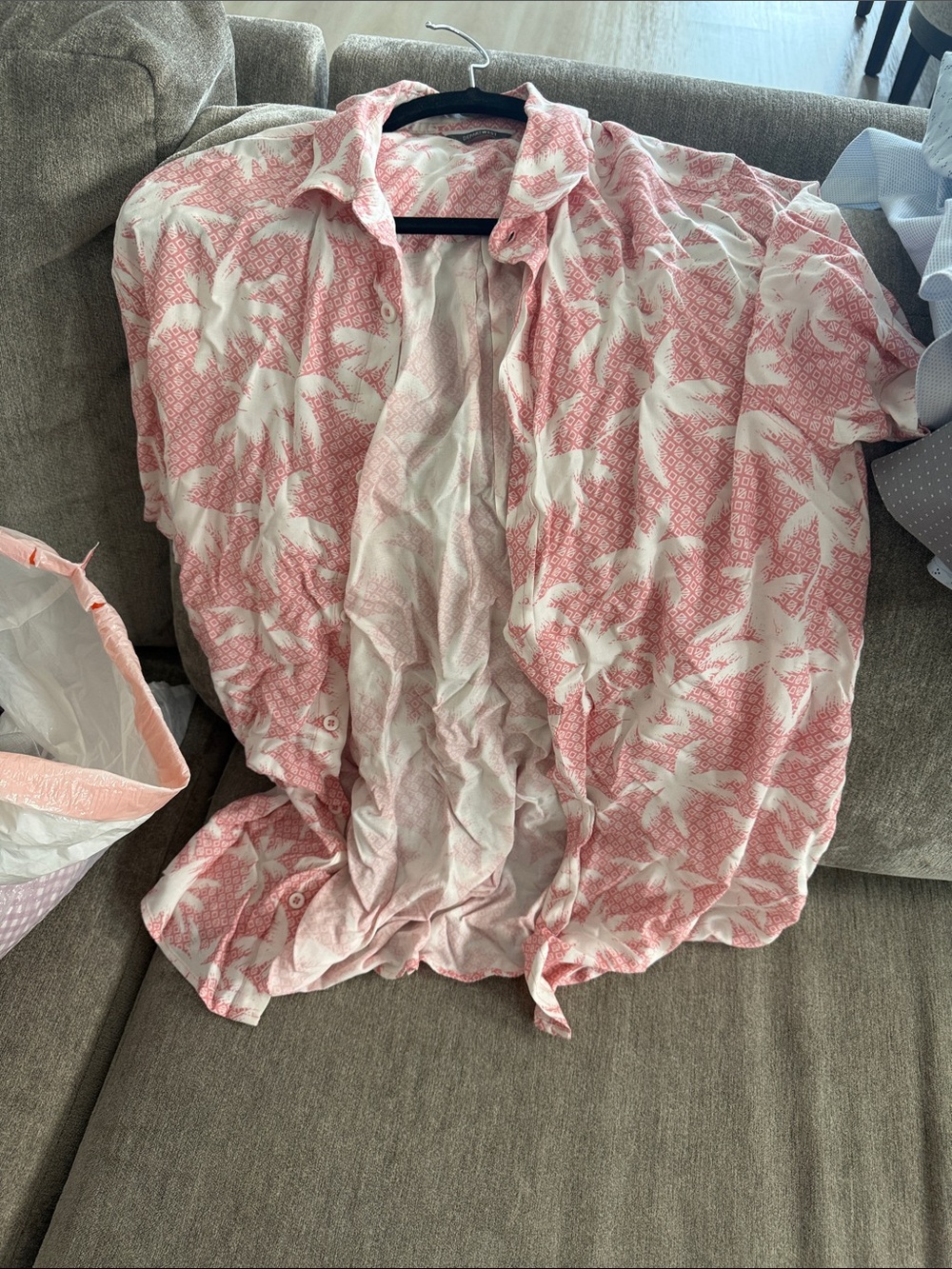 Pink Palm Print Button-Up Shirt